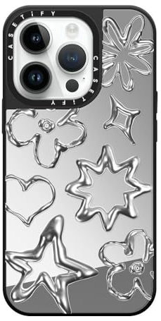 CASETiFY Mirror iPhone 14 Pro Case [Reflective / 4.9ft Drop Protection/Compatible with Magsafe] - Chrome Doodles - Silver On Black