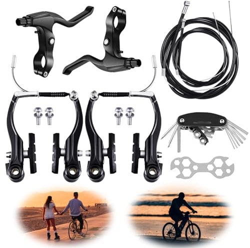 VidFair 1 Pairs Bike Brakes,Universal Complete V Bike Brakes Set,Mountain Bike Replacement for Most Bicycle,Road Bike Brakes Cables with Front Back Wheels Bike Brake Levers and All Fixings