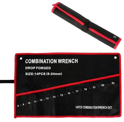 Wrench Roll Up Pouch Wrench Organizer Bag with Handle Wrench Organizer Tool Holder with 15 Pockets, Small Spanner Plier Wrench Tool Pouch for Craftsman Gear Drive User Portable Easy Grip