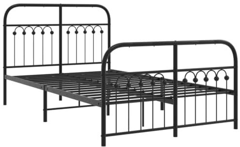 vidaXL Bettgestell, Bett mit Kopfteil Fußteil, Bettrahmen mit Lattenrost, Metallbett Doppelbett für Schlafzimmer, Metall Schwarz 120x200cm