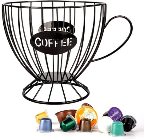 Guolich Stainless Steel Cup Coffee Basket pods holder Sturdy for Home or Office Kitchen Counter Organizer Espresso Capsule (Coffee Cup Shape Black)
