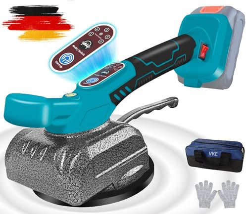 VKE Vibratore per Piastrelle, Potenza Aspirazione di 100 KG, Ventosa Vibrante per Piastrelle, Ventosa 130 MM e 5 Velocità, Ventose per Piastrelle con Borsa per Riporre, Blu (Batterie non Incluse)