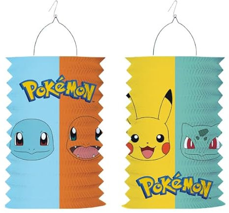 Zuglaterne * Pokemon * als Deko für Kindergeburtstag und Party | Größe: 28cm, mit Kerzenhalter, aus Papier und Metall | Pokémon Kinder Geburtstag