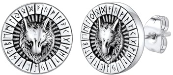 Supcare Herren Wikinger Ohrringe Edelstahl Thors Hammer/Geometrisch Dreieck/Wolfkopf Viking Rune Ohrringe Ohrstecker Rock Ohr Piercing Personalisiert Modeschmuck für Halloween Weihnacht
