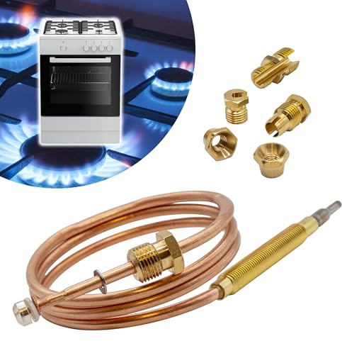 GIANTO Kit thermocouple longueur 600 mm pour température gaz, four, cuisson, cuisson, chaudière, chauffage, brûleurs, universel, 5 écrous - tension sortie 30 mv, diamètre diamètre diamètre 3 mm