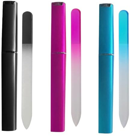 3 Piezas Lima de Uñas de Cristal Profesional, Doble Cara, Con Estuche para Uso Doméstico y de Salón