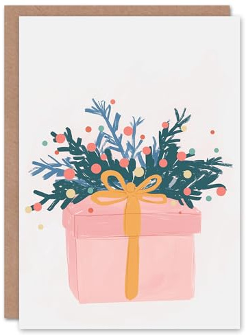 Wee Blue Coo Greeting Card Wrapped Present Pine Berry Sprig Pastel Colour Blank For Him Or Her Art Xmas Christmas Card