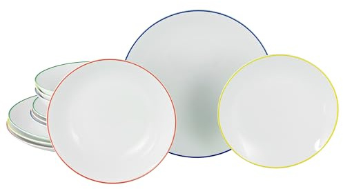 CreaTable, 24057, Serie Luna Color Line, 12-teiliges Geschirrset für 4 Personen, Teller Set aus Porzellan, spülmaschinen- und mikrowellengeeignet, Qualitätsproduktion