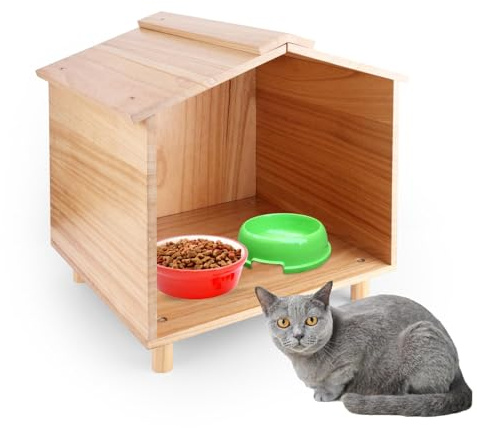 Maison d'Extérieur pour Chat, Salle à Manger Extérieure en Bois pour Chat Maison Étanche pour Chat Station d'alimentation Extérieure pour Chat Chien Oiseaux Lapins