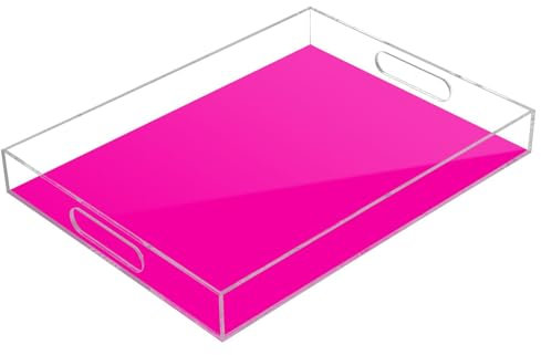Vassoi in acrilico fucsia trasparente robusto vassoio da portata tavolino da caffè profumo soggiorno cucina vassoio da portata, 40 x 30 cm