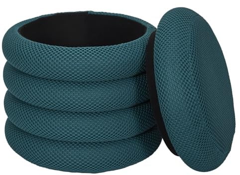 HOME DECO FACTORY Zahnputzbecher Keramik Rillen-Design Schwarz | Pouf aus Polyester und Kunstleder, modernes Design, großes Fassungsvermögen, Wohn-/Schlafzimmer, leicht, 37x37x42cm, blau