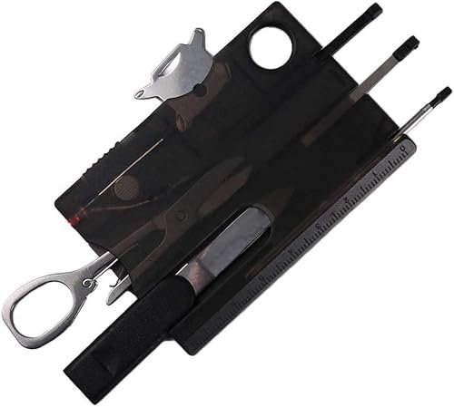 Black 12-in-1 Pocket Multi Tool - Credit Card Size Survival Gear for EDC | Outdoor Compact Multitool Kit with Keychain,Hand Tools and Accessories