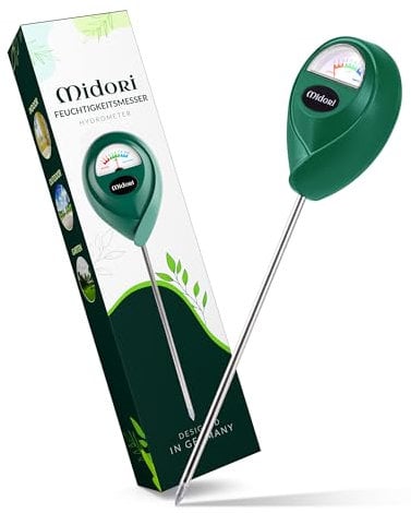 Midori Boden-Feuchtigkeitsmesser | 1 Stück, Messgerät Feuchtigkeitsmessgerät für Pflanzen in Grün mit 17,5 m langer Edelstahl-Sonde