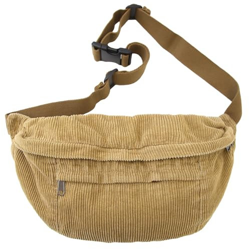 Bauchtasche Damen Herren Cord groß Crossbody Bag Brusttasche Gürteltasche Hüfttasche Umhängetasche für Reisen Schule Arbeit und den täglichen Gebrauch Geschenke, Khaki