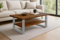 SAM Couchtisch 115x65 cm Patrick, Sofatisch mit Ablage, Akazienholz massiv + honigfarben, Beistelltisch mit silbernem U-Metallgestell, echte Baumkante