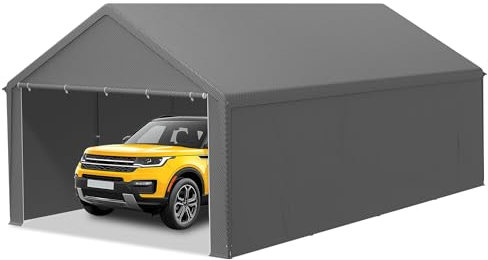 SUBTLETY Carport - Tente pliante - 4 x 8 m - Protection UV - Avec parois latérales et portes - Résistante aux intempéries - En tissu PE et cadre en métal - Pour SUV, bateau, camion - Gris