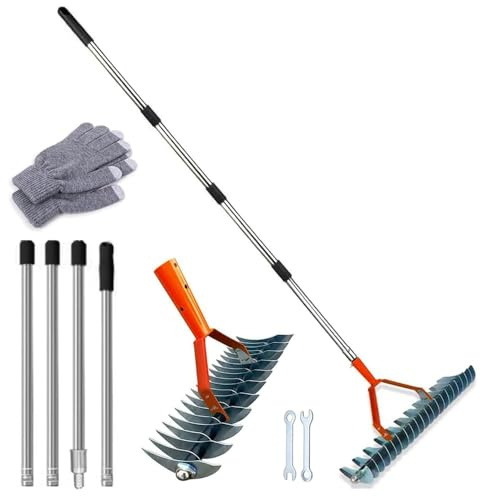 Vertikutierer Rechen mit Stiel 170cm,Handvertikutierer,Vertikutierer Hand von Totem Gras,Schneidrechen Garten, Vertikutierrechen,Bodenrechen zum Reinigen für Garten, Hof, Rasen
