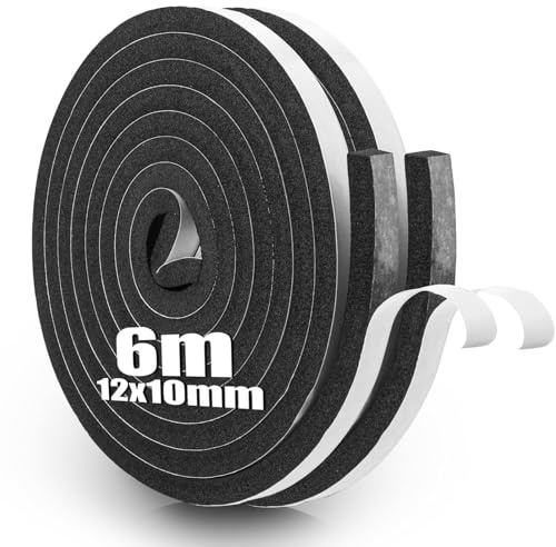 sturiz 2pcs Moosgummi Dichtungsband Dichtband Selbstklebend 12mmx10mmx3M Schaumstoff Klebeband Schaumstoffband Dämmband Selbstklebend Moosgummidichtung Dichtungsstreifen für Fenster Türdichtung