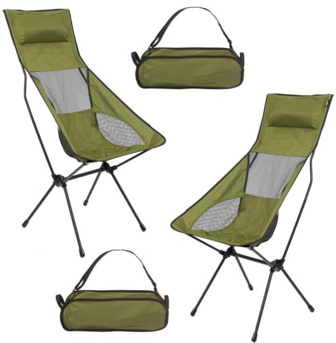 High Back Folding Camping Chair | 2 Set |Carry Bag | forest Green