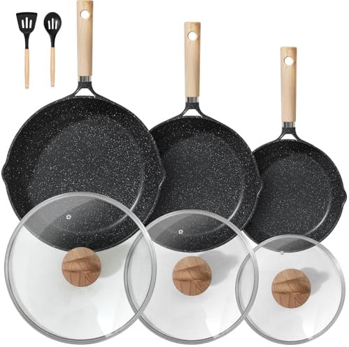 gmisun Pfannenset, 20/24/28 cm antihaft Pfannensets mit Deckel, 3-teiliges Bratpfannen Set für alle Herdarten, gesund und ungiftig Pfannen Set Induktion mit Antihaftbeschichtet, PFOA-frei, PFOS-frei