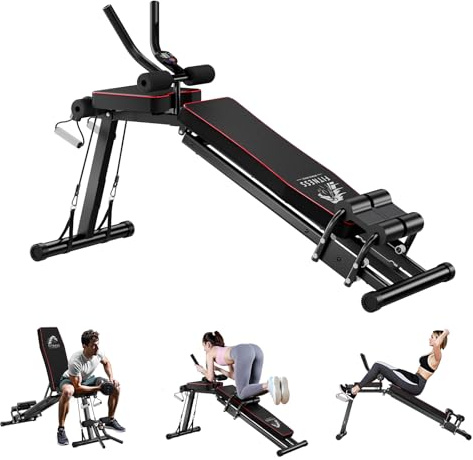 Botifly 2 in 1 Verstellbare Hantelbank Bauchtrainer für Zuhause Klappbar Multifunktionale Trainingsbank Schrägbank mit 8-Fach Verstellbarer Bauchmuskeltrainer für Ganzkörper-workout 300kg Gewichtskap