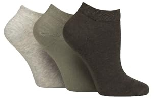 IOMI FootNurse Womens Diabetic Trainer Socks Cotton, Gentle Grip Top, Smooth Toe Seams, Plain, Size 4-8, 3 Pair Multipack