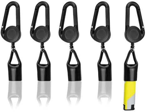 txuzong Lot de 5 Porte-clés Anti-Perdu pour Briquet avec Cordon Rétractable | Accessoire de Sécurité et Rangement pour Sac, Veste ou Ceinture (Noir)