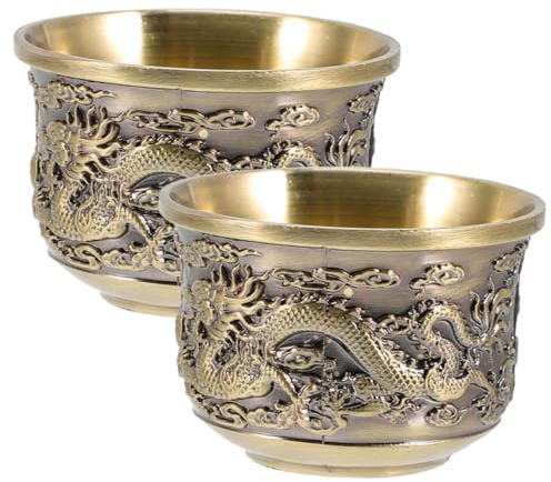 ZUNOXAZ 2 piezas Tazas de Té Estilo Chino Vintage de Aleación de Zinc Diseño Retro Resistente Caídas Tazas Decorativas para Té Casa y Celebraciones