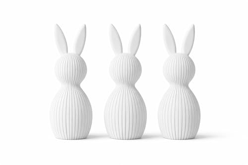 ALBA Hasen Deko 3er Set 12 cm – 3D Druck Deko Figuren im Skandinavischen Stil – Moderne Osterdeko Minimalistisch – Wohnaccessoires für Wohnzimmer, Tisch, Regal & Frühlingsdeko (Weiß, ALBA Nord)
