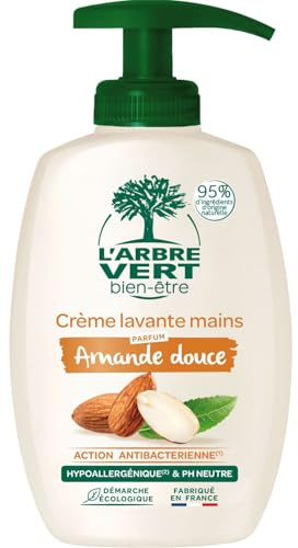 L'ARBRE VERT - Crème Lavante Mains Douceur Amande Bio, Soin Hydratant 300mL - Lot De 4