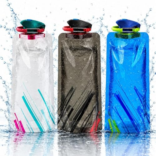 Sunshine smile 3 Stück Faltbare Trinkflasche,Wiederverwendbare Wasserflasche,700ML Faltbare Trinkflasche Set,Tragbarer Zusammenklappbare Wassersack,Faltbare Flexible Wasserflasche für Unisex Adult