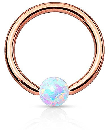 Piercingfaktor Piercing Klemmring Ring mit Opal Klemm Kugel Septum Nasen Lippen Helix Ohr Nasenpiercing Ohrpiercing Tragus Intimpiercing Lippenband Rosegold IP Weiß 1,2 x 8mm