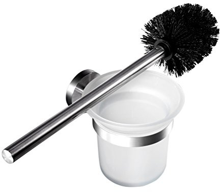 Ambrosya® | Exklusiver Toilettenbürstenhalter aus Edelstahl | Bad Badezimmer Glas Halter Klobürste Klobürstenhalter Toilette Toilettenbürste WC-Garnitur (Edelstahl (Gebürstet))