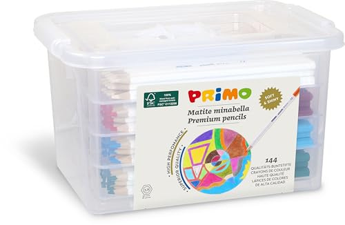 PRIMO – Buntstifte für Kinder ab 3 Jahren und Künstler, Mine Ø 3,8 mm, 144 St. x 12 Professionelle Volltonfarben, Verwischbar, Kinderfarben zum Ausmalen, Kreative Arbeiten, Stifte-Set für Schreibwaren