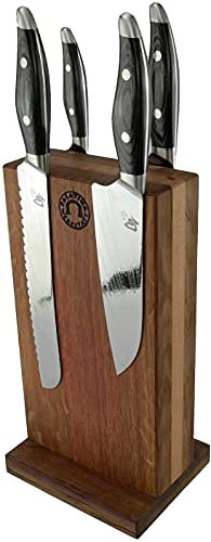 ESCLUSIVO Kai Classic Set di coltelli Nagare, Coltello artigianale Blocco (Rovere) con 4 ultrascharfen giapponese coltello Damasco