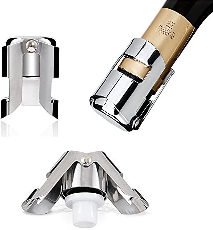 3 Pack Reusable Champagne Stoppers, Stainless Steel Wine Sparkling Bottle Cork Set with a Built In Sealing Plug,Sealer for Cava, Prosecco (Silver)