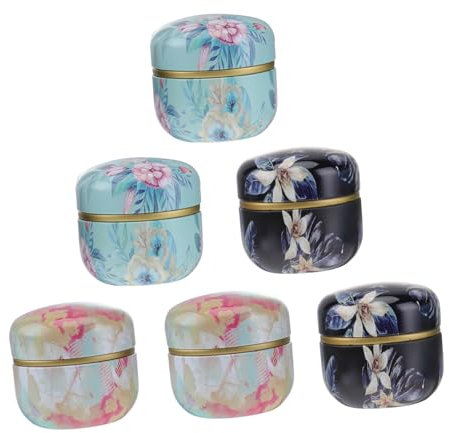 Bestonzon Lot de 6 petites boîtes de rangement en fer avec couvercle pour thé, boîte de cuisine en trois motifs différents
