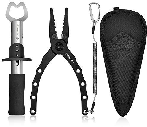 Sidomma Fishing Pliers Fishing Gripper Multifunction Fishing Pliers Saltwater with Sheath Fishing Tool Flyfishing Gear Ice Fishing Gear Fishing Gifts for Men Kayak Fishing Gear