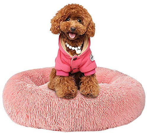 Katzenbett Hundebett Flauschig Waschbar rund Katzenkissen Hundekissen Plüsch Haustierbett Donut Hundekorb Katzenkorb für Katzen und kleine mittelgroßen Hunde (70CM, Rosa)