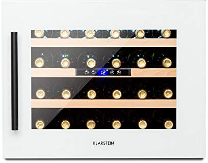 Klarstein Cave a Vin Encastrable, Caves à Vin de 57L avec une Porte en Verre, Cave a Vins à Zone Unique, Bar Intérieur/Extérieur, Frigo Vin, Cave a Vin de Vieillissement, Cave à Vin 24 Bouteilles