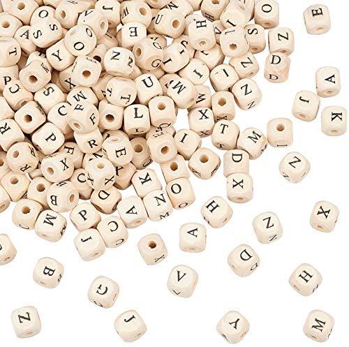 OLYCRAFT 200Stücke 10mm Alphabet Holzperlen Natürliche Quadratische Holzperlen Große Holzlochperlen Mit Anfangsbuchstaben Für Schmuckherstellung Und Basteln