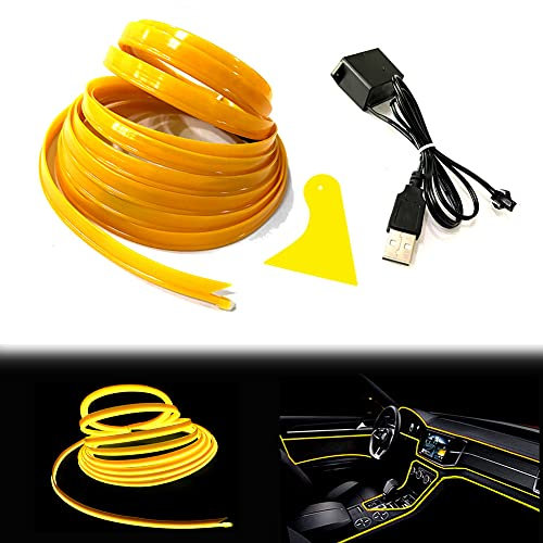 Balabaxer USB EL-Wire Gelb, 3M/9.8FT Flexible Neonlichtröhre DC 5V Neonröhre Innenraumlichtleiste für Autoinnenraum, Lücke Dekorationsbeleuchtung.