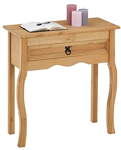 CARO-Möbel Konsolentisch Salsa im Mexiko Stil, Beistelltisch aus massiver Kiefer, Anrichte mit 1 Schublade gebeizt und gewachst, Konsole