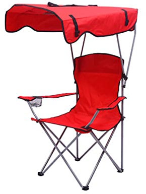 Yadlan Chaise De Camping avec Parasol, Chaise De Plage Pliable Portable Legere, Chaise De Peche Carpe, Haute Chaises De Camping150kg, Fauteuil Pliant Camping Aluminium avec Porte-Gobelet Rouge