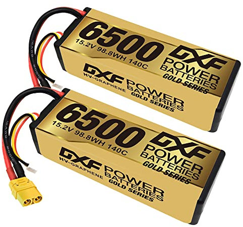 DXF 2 Packungen LIPO AKKU, 4S LIPO, 15.2v 6500mAh mit 140C entladung, XT90 stecker, lipo 4s ideal für RC-car, Truck, 1/10 & 1/8 Skala, eignet Sich für Emaxx, Bandit, Rustler, Axial, Tamiya und mehr