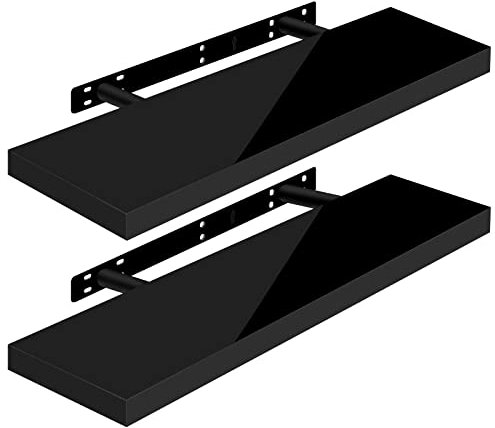 WOLTU Wandregal Volato Set von 2 Regalen Wandboard freischwebend Schweberegal CD DVD Regal Bücherregal Holz Board 70x22,9x3,8cm Hochglänzend Schwarz RG9479sz-2