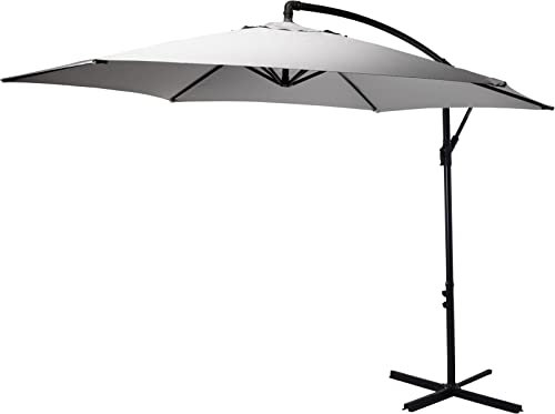 Muddy Hands 3m Light Grey Cantilever Banana Parasol with Crank - Outdoor Garden Patio Sun Shade Canopy