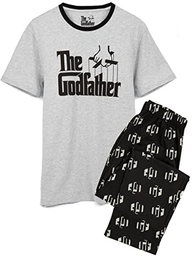 The Godfather Mens Pyjamas | Adults Crime Family Leader Movie Logo Grey T-Shirt With Black Long Bottoms Pjs | Movie Merchandise