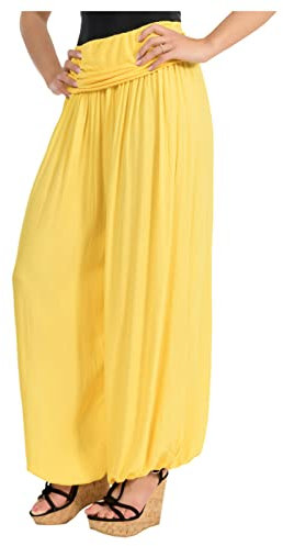 Malito - Damen Haremshose - Pumphose aus Baumwolle - leichte Sommer Stoffhose - Pluderhose zum Tanzen & Chillen - dünne Aladinhose 1482 (Dunkelgelb)