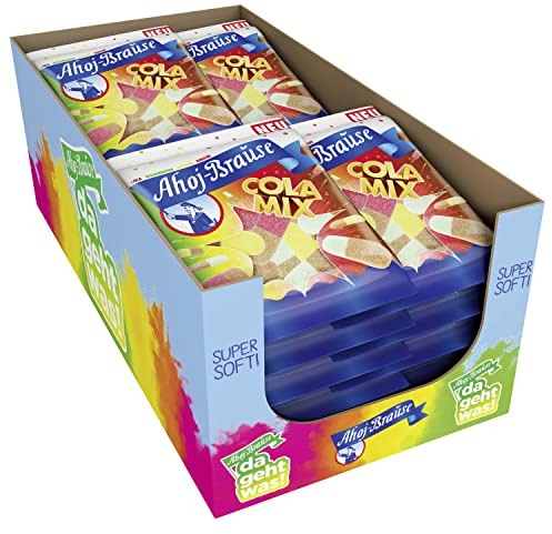 Frigeo Ahoj-Brause Cola Mix – Kaubonbons, prickelnder Kauspaß, fruchtige Cola-Bonbons zum Kauen, vegan, Vorrats-Box, 16 x 150 g